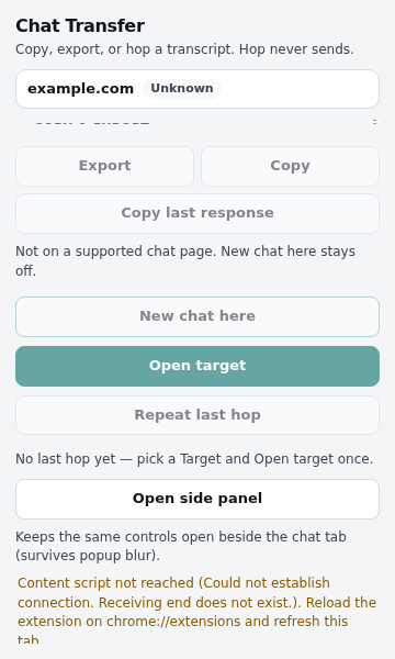 Export, Copy, and Copy last response buttons.